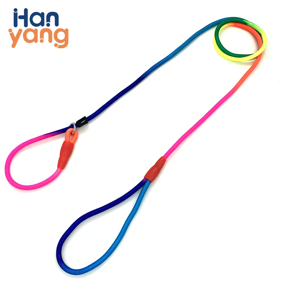 Hanyang OEM Custom rainbow gradient multifunction Nylon small pet dog leash rope for big dog