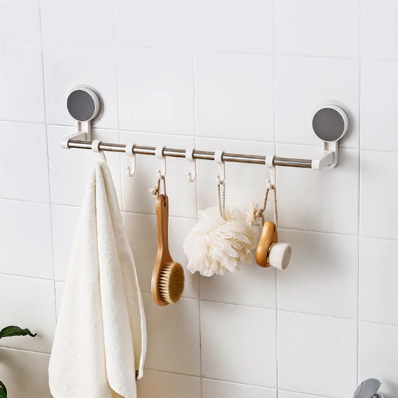 No punching stainless steel towel rack single pole seamless storage rack with hook kitchen hanging rack