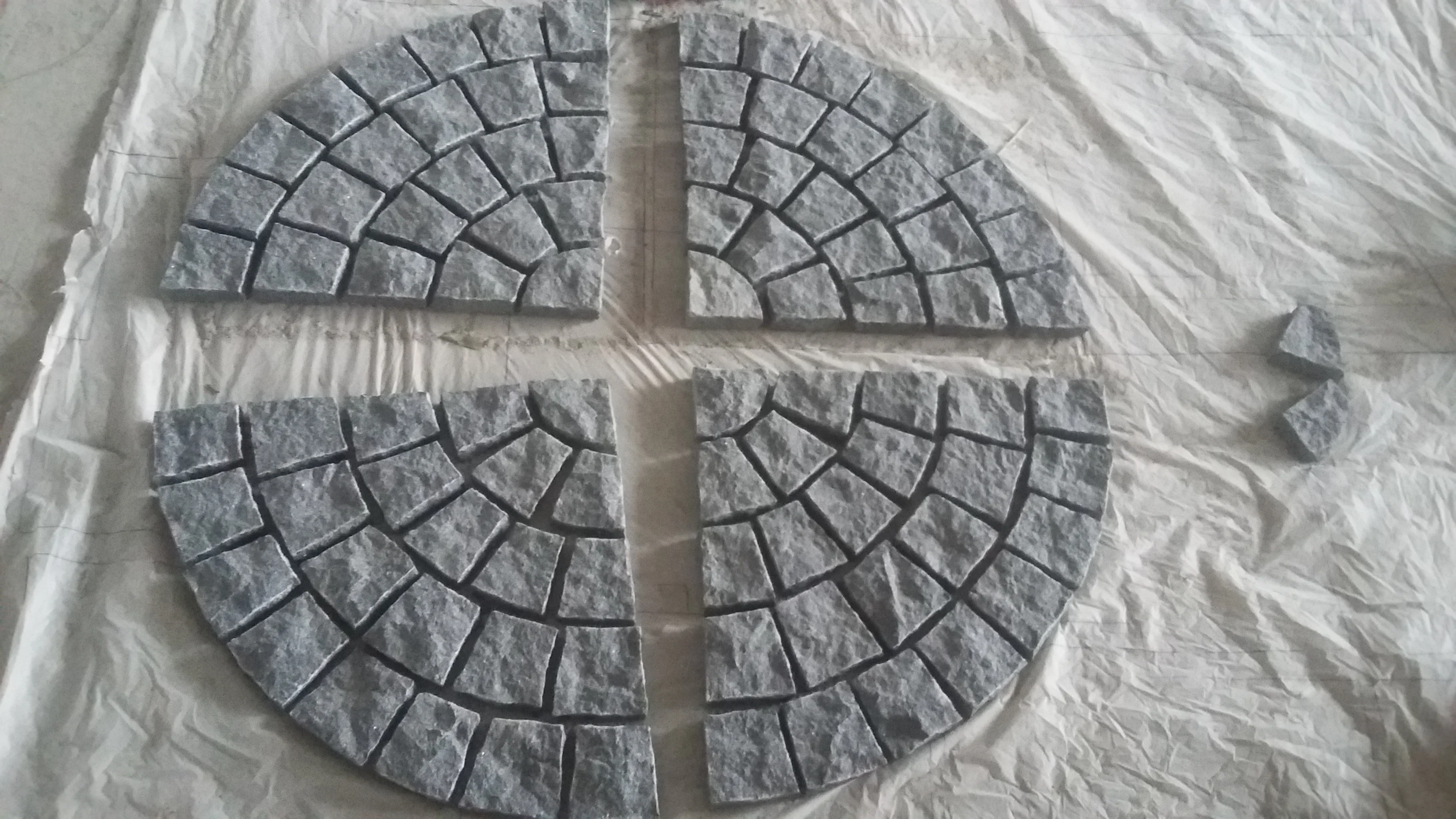 Fan Shape Mesh Cobblestone pink porno granite chinese granite paving stone