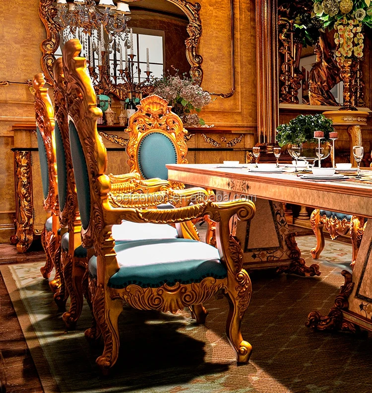 OE-FASHION custom European solid wood stick shell dining table and chair Italian luxury dining table palace villa furniture