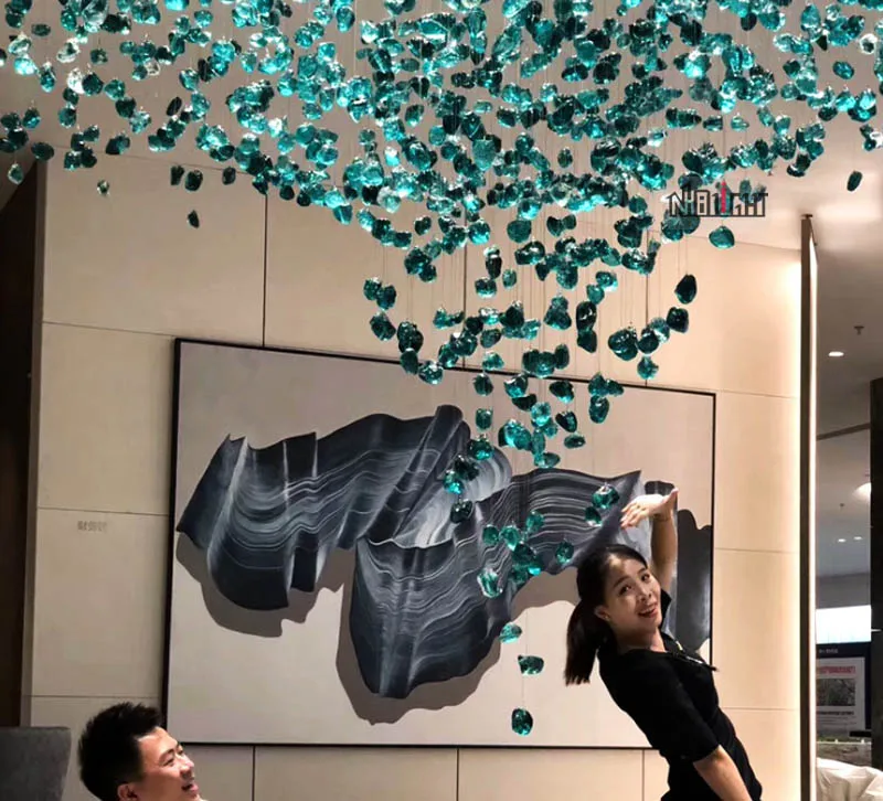 SG Customization hotel glass decorative stones ceiling lamps chandelier for large sand table sales department pendant lamp