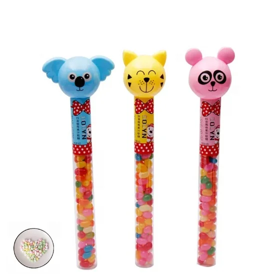 Cartoon shape cheap bulk jelly beans brand soft candy confectionery sweets with long stick packing