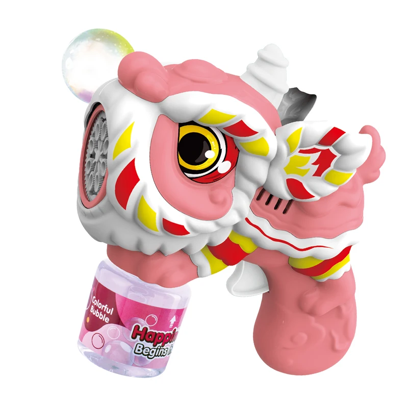 China lion dance kids new design cartoon small bubble gun toy rich bubble leak prevention with colorful lights bubble gun toy