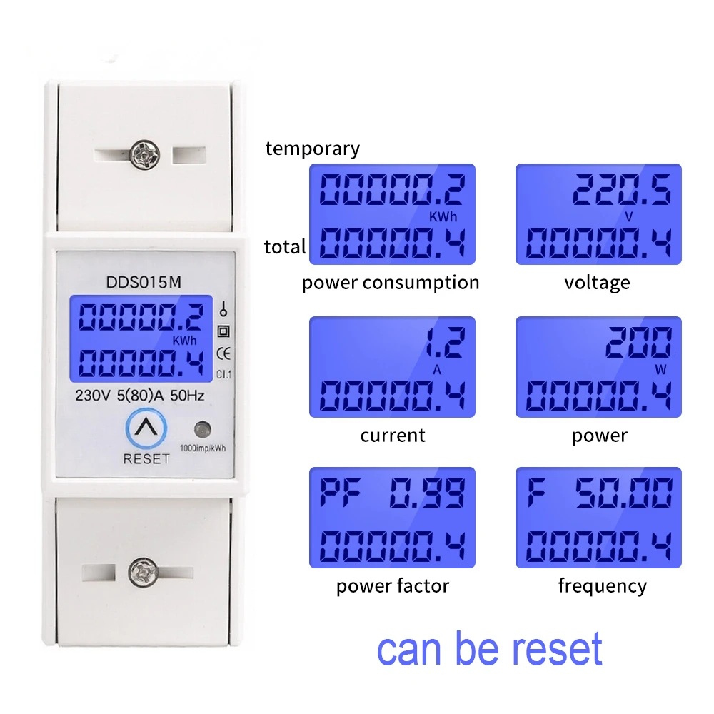 DDS015M Watt Hour Meter Digital Display Single Phase Electric Power Meter Can-be-Reset 230V Electric Meter