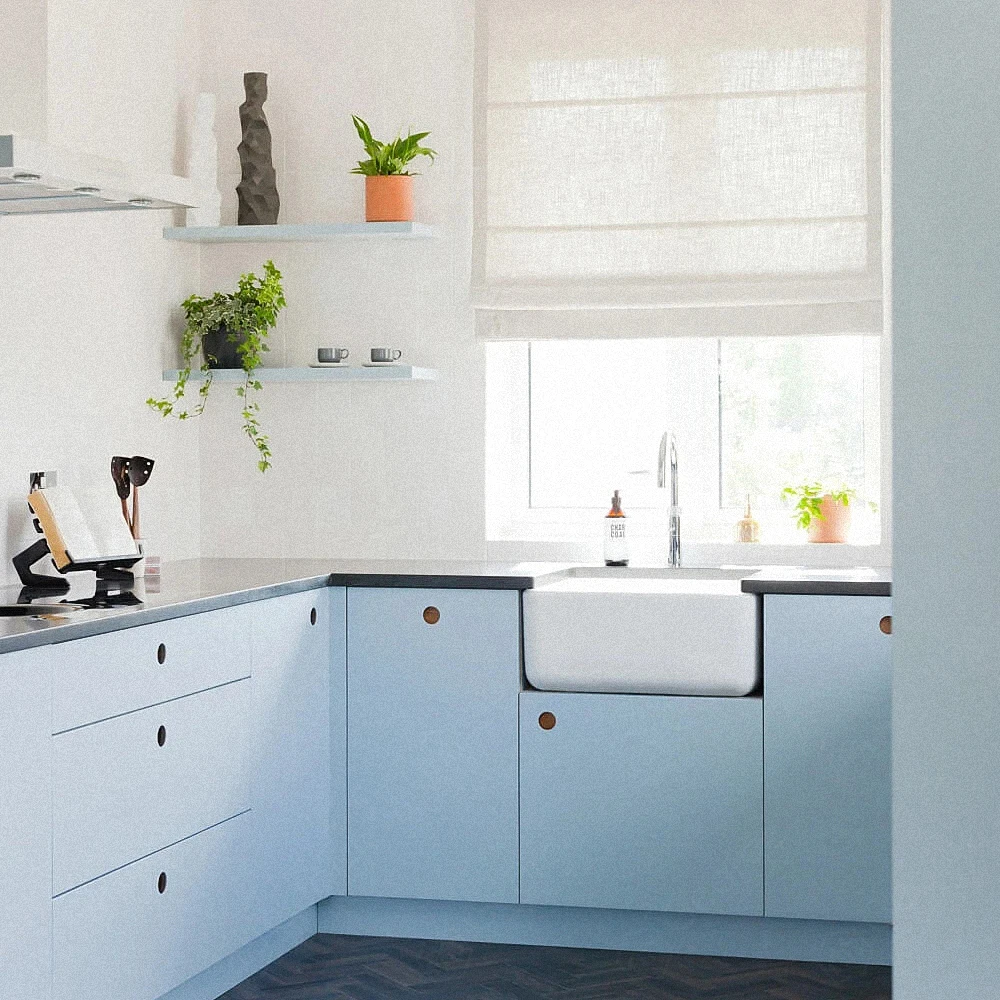Modern fresh style  Kitchen Cabinet Solid Wood Cuisine Complete Free Kitchen Design Mediterranean Sea style kitchen cabinet