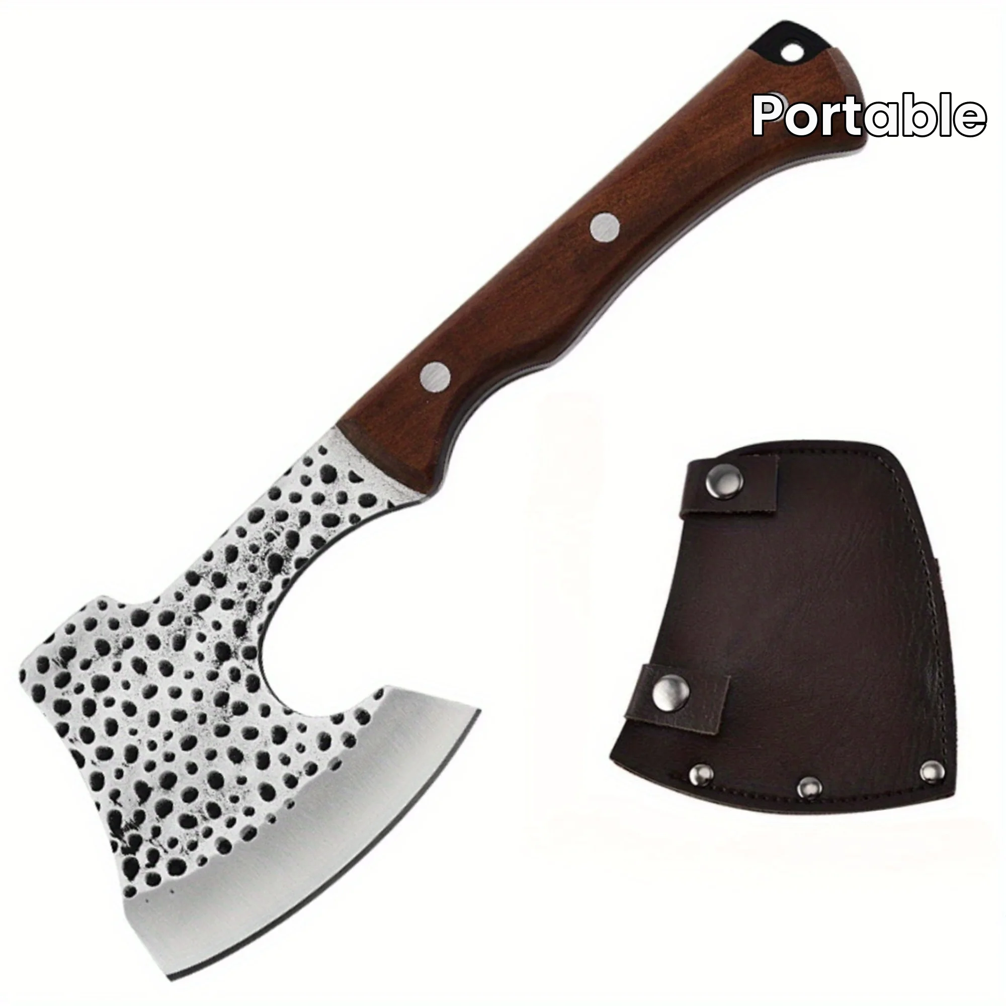 Short-handled carbon steel axe portable survival axe with wooden handle for camping outdoor survival hunting gardening