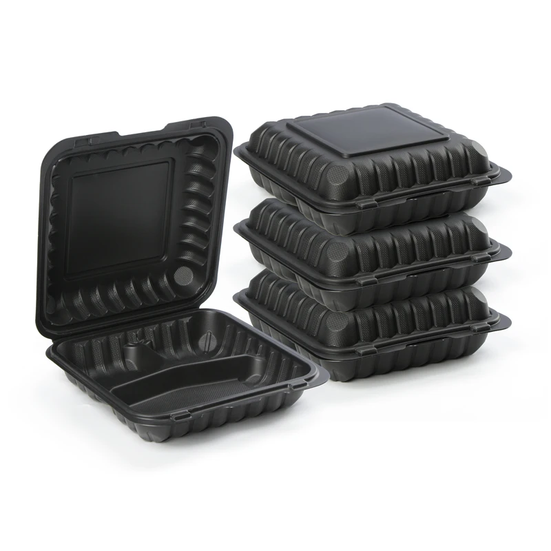 High quality microwave to go restaurant lunch box 8 x8 hinged three compartment styrofoam containers