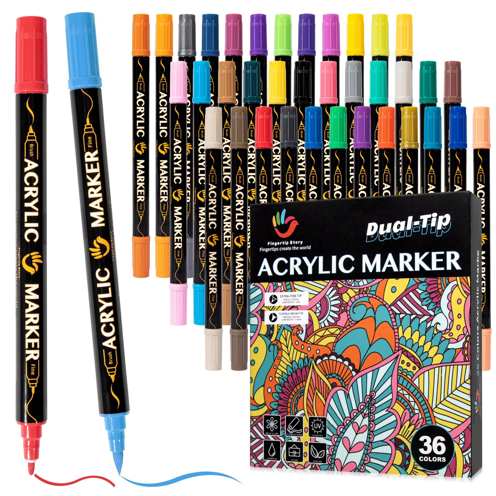 DIY Crafts Making Art Supplies 36 Colors Dual Tip Acrylic Paint Pens Markers Premium Acrylic Paint Pens