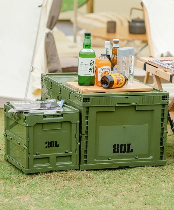 Durable Lidded Storage Bins Collapsible Storage Box Crates Plastic Tote Storage Box Container Stackable Folding Utility Crates