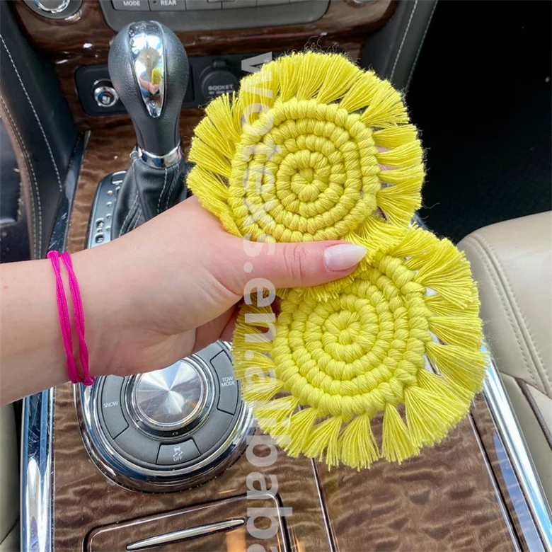 HC236 Wholesale custom Mini Macrame car coasters coffee tea coasters little addition to Car Coasters Macrame