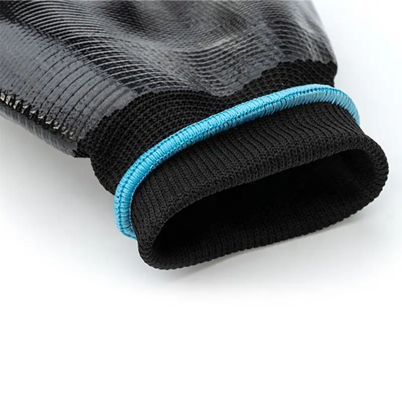 Thirteen gauge white polyester fiber lined with black nitrile or latex  fulli-covered protective gloves