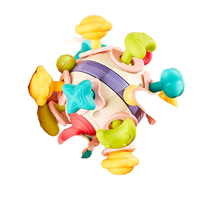 2024 Baby Soft Silicone Teething Toy Early Infant Soothing Manhattan Atom Ball Rattle Comfortable Plastic Hand Grip Ball Rattle