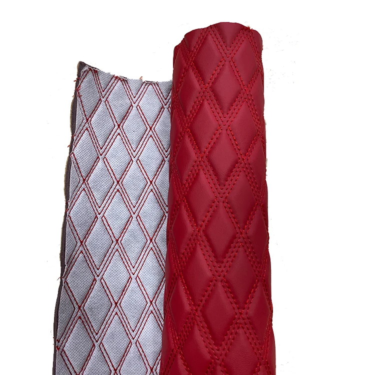 Factory customized different color pattern embroidered quilted leather PVC PU faux synthesis leather