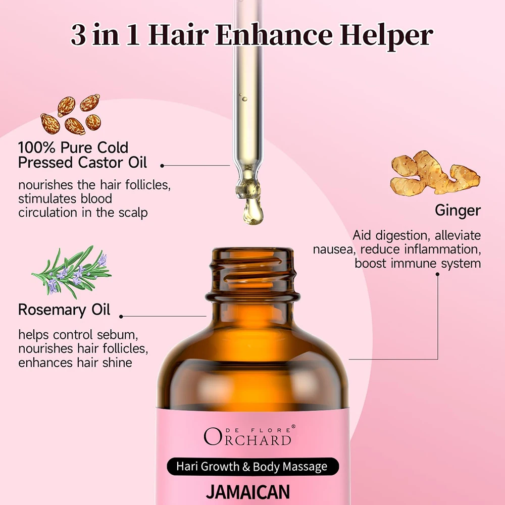 Hot Sale Jamaican Black Castor Oil with Rosemary,Black Castor Oil Cold Pressed,Organic Castor Oil for Hair Growth and Eyelashes