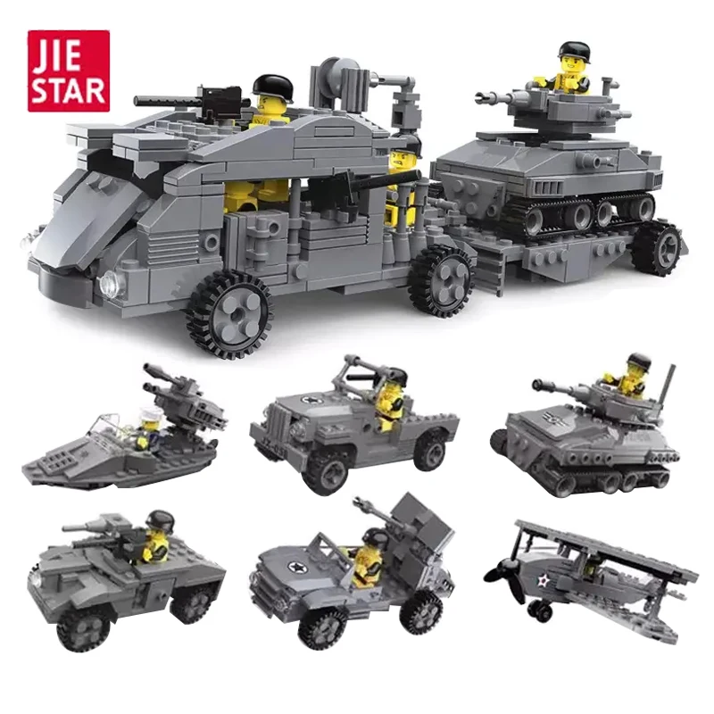 JIESTAR factory hot sell wholesale customize city SWAT army cars 1 in 6 transformable military truck model blocks building brick