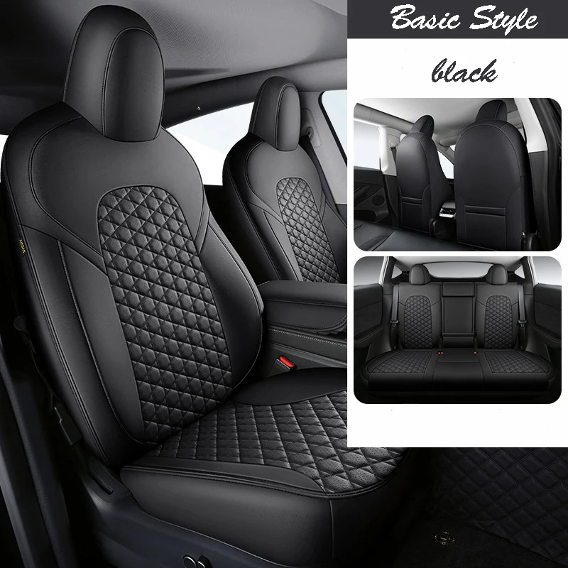for Black Tesla Model Y Car Seat Cover Luxury Car Protector Anti-Slip Driver Seat Cover with Backrest 1 Piece Black