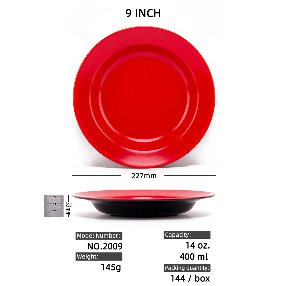 
Cheap Round Deep Dinner Plate Black and Red Two-color Wholesale Restaurant Dinner Plate 