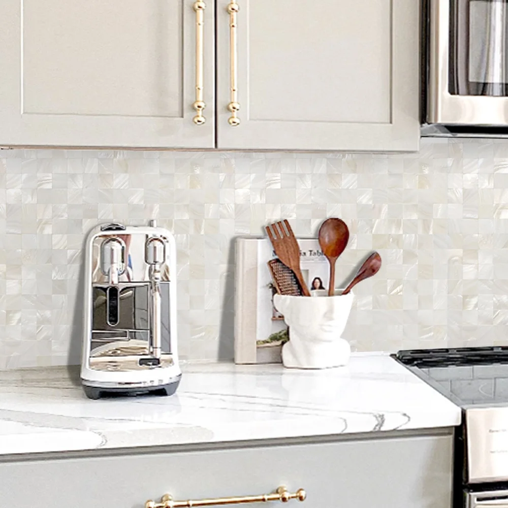 Colorful  pearl shell wall tiles home decorative waterproof Stick and Go Wall Tile Backsplash Peel and Stick Mosaics