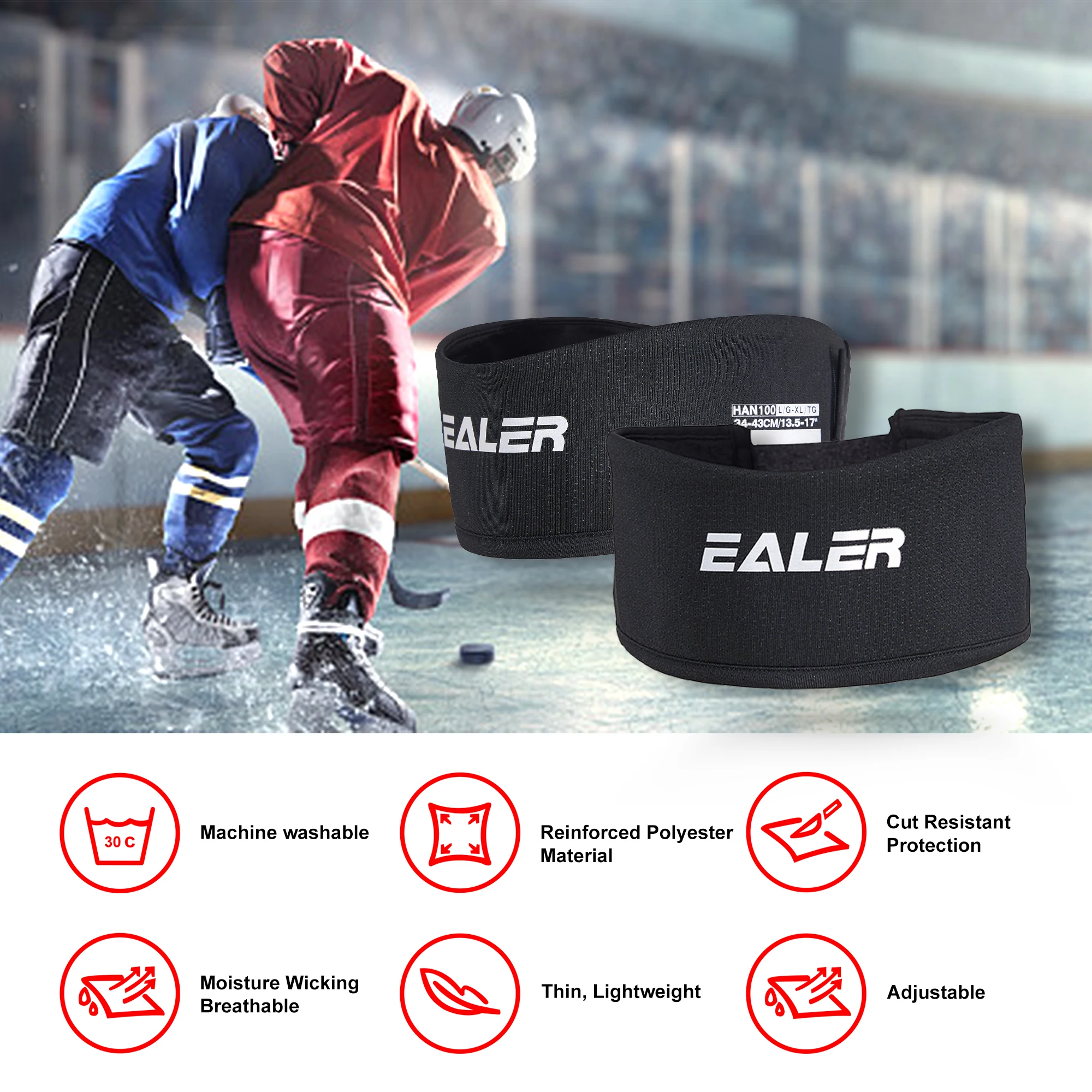 EALER HAN100 Hockey Neck Guard Collar, Hockey Core Neck Protect Guard Bib Cut Resistant - Senior, Adult, Junior, Youth