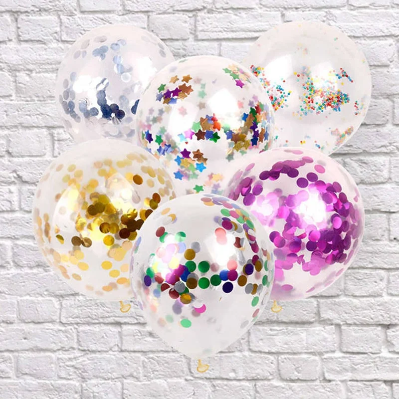 12 Inch (100pcs/bag) Confetti Balloon Party Transparent Round Star Heart Paillette Latex Balloons