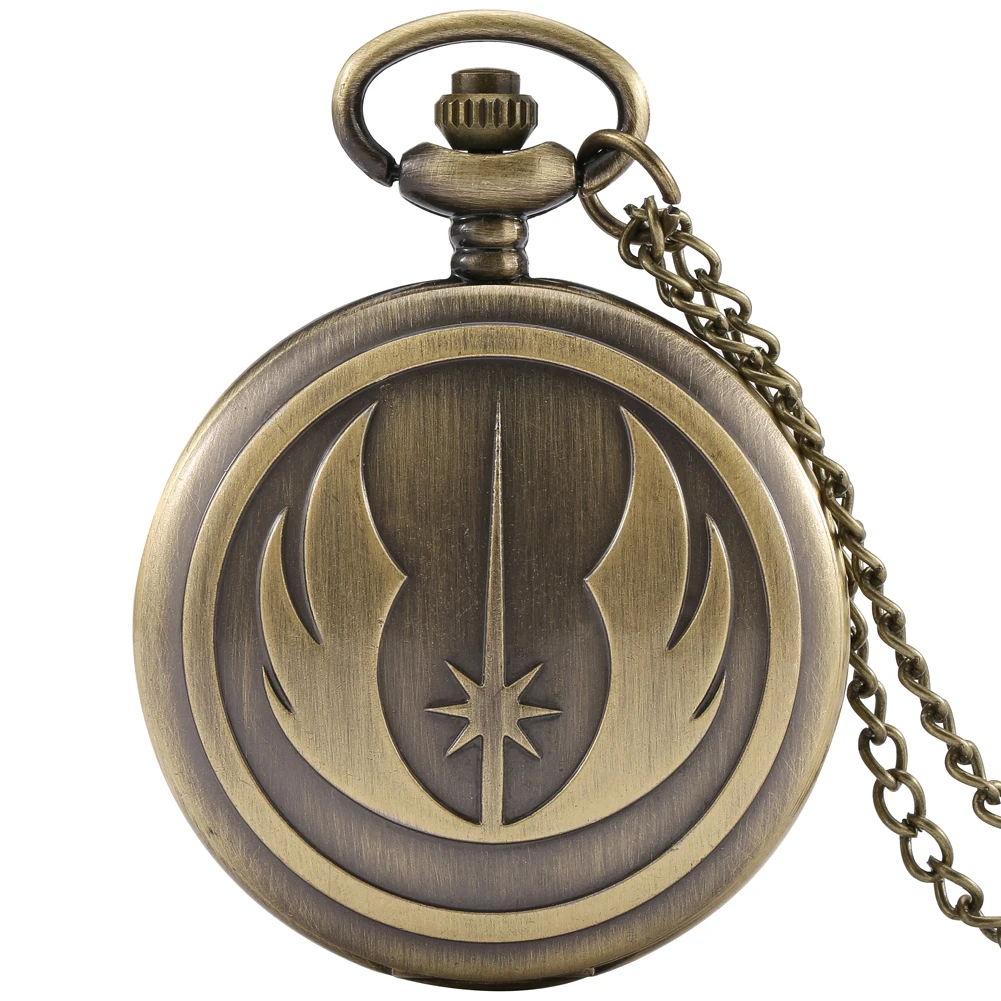 Vintage Chain Pendant Clock Bronze Relogio de bolso Jedi Order Theme Quartz Necklace Pocket Watch For Men Gift