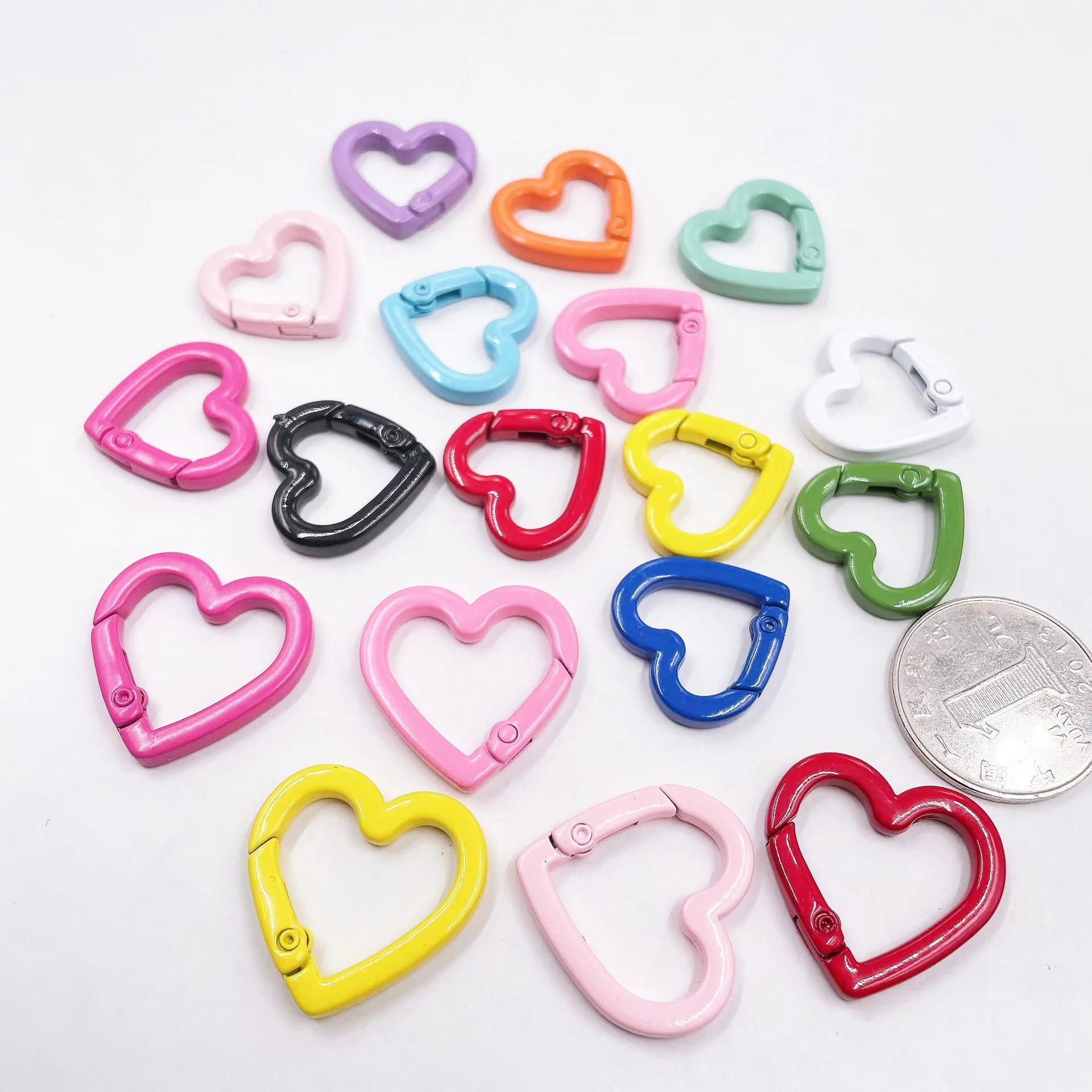New Style Colorful heart shape Spring Ring DIY Handmade Jewelry Keychain/Carabiner Promotional Keychains Carabiners