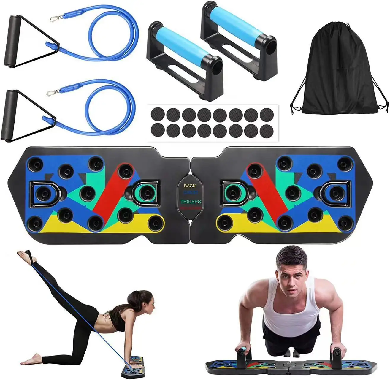 Home indoor fitness equipment muscle training body building push up rack board system with exercise bands