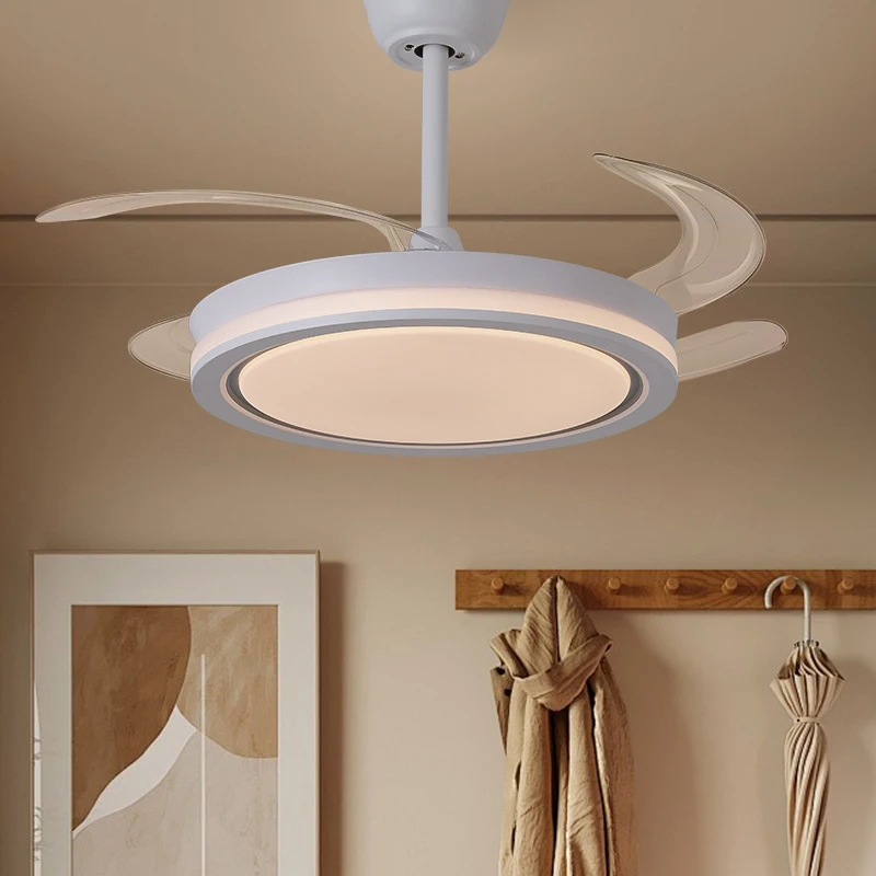 Modern Remote Control Retractable Ceil Fan Lamp Chandelier Living Room Decorative Dc Motor Mute Led Ceiling Fan With Light