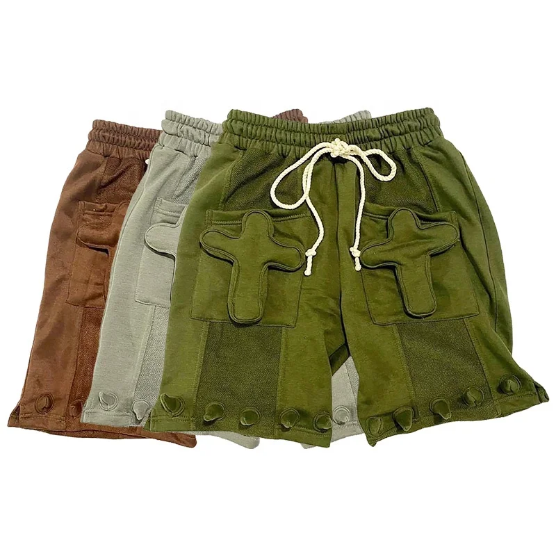 Custom logo desgin cargo mens hemp streetwear short pants polyester cotton fleece shorts
