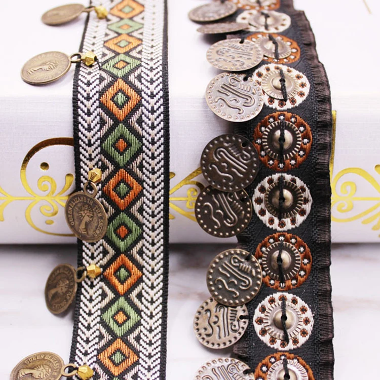 Hot Sale Retro Copper Handmade Nail Beads Ribbon National Style Ancient Costume Lace DIY Clothing Accessories Lace Ribbon