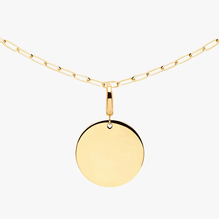 Custom Engraved Stainless Steel Material Gold Plated Circle Charm Pendant Necklace