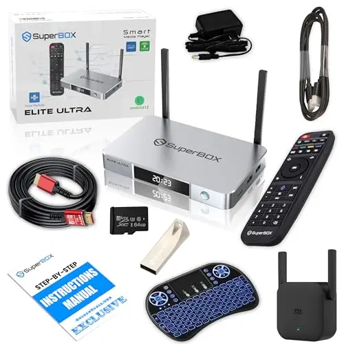 HOT SALES LATEST Super Box S5 MAX Bundle 8K 64GB Card/Drive, WiFi Extender, Keyboard (IN-STOCK)