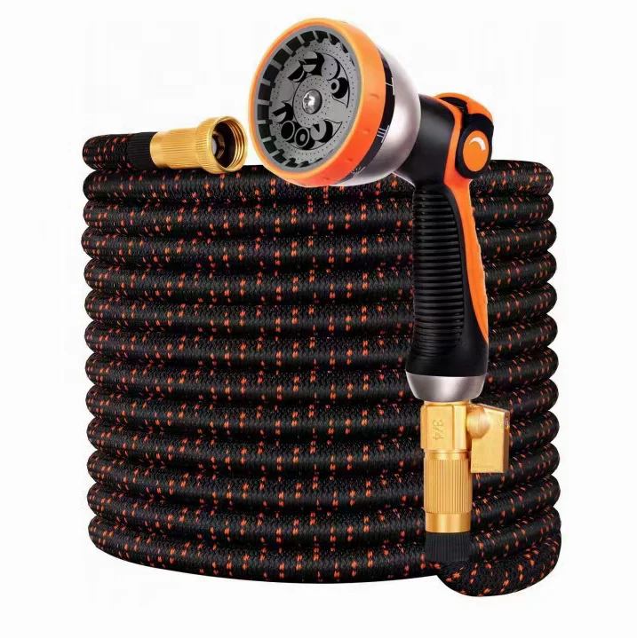 SHEMKAR 100 ft Expandable Garden Hose with 10 Function Nozzle, 3/4 inch Solid Brass Fittings and Double Latex Core