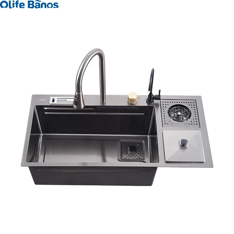 Olife Banos Customized  Big Large Size Customized  35 37 Inch Waterfall Kitchen Sink With  Trash Can
