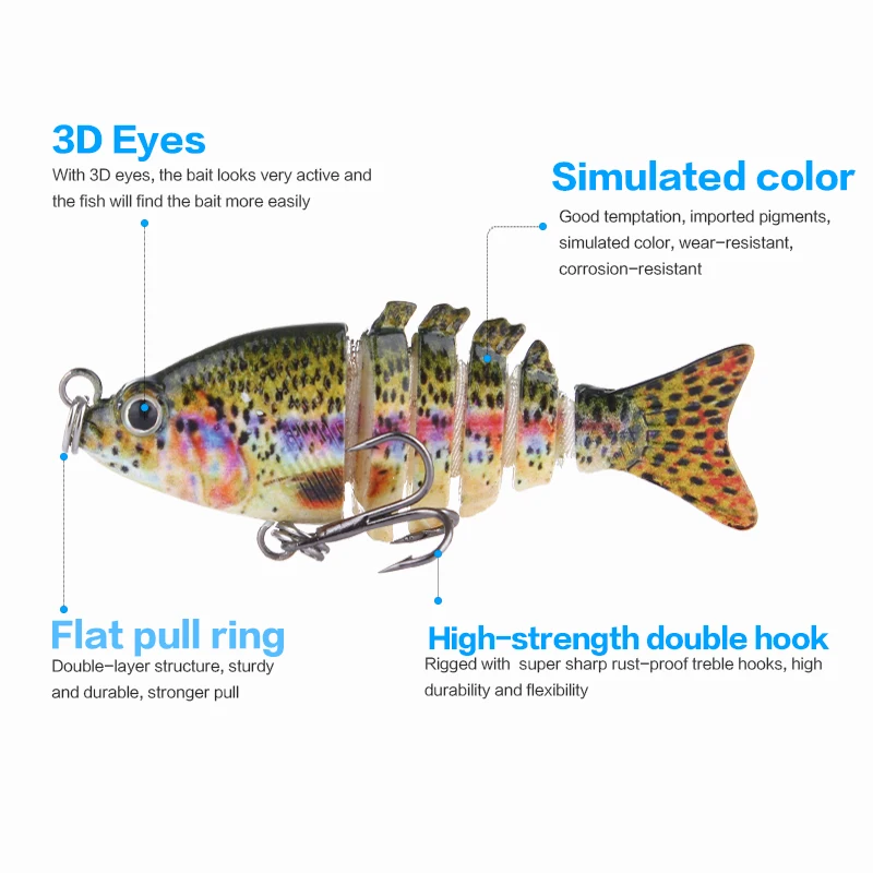 Top Right  MJ203 2.5g 5cm Multi Jointed Swimbait 6 Segments Trout Bionic Lifelike Jointed Bait Wobblers Fishing Lure