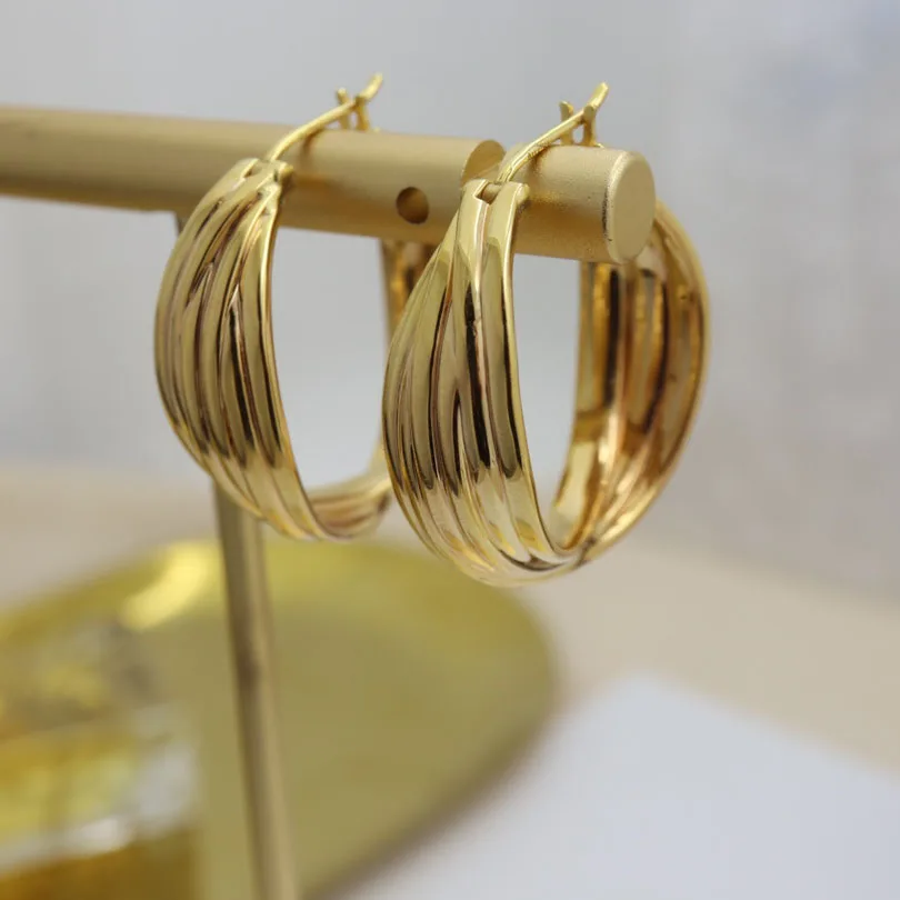 Luxury Fashion Pure Real 18K Gold Earrings Jewelry Women Ladies Female Bridal Engagement Wedding Earrings