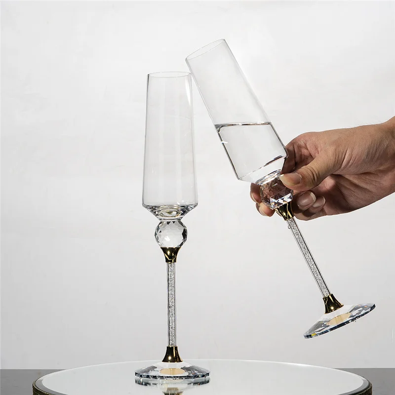 Ball stem diamond 200ml crystal filled luxury glass champagne flute glasses