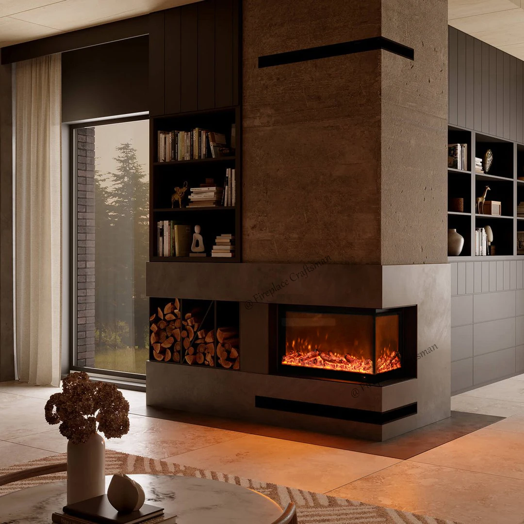 Modern Led Decorative Wandkamin Wall Mounted Recessed L-Shaped 2 Sided View Corner Fireplace Insert Electric Fireplace
