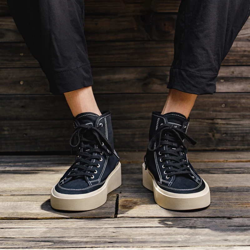 Factory Custom Logo Unisex Shoe High Top Stylish Rubber Thick Bottom Casual Shoes Canvas