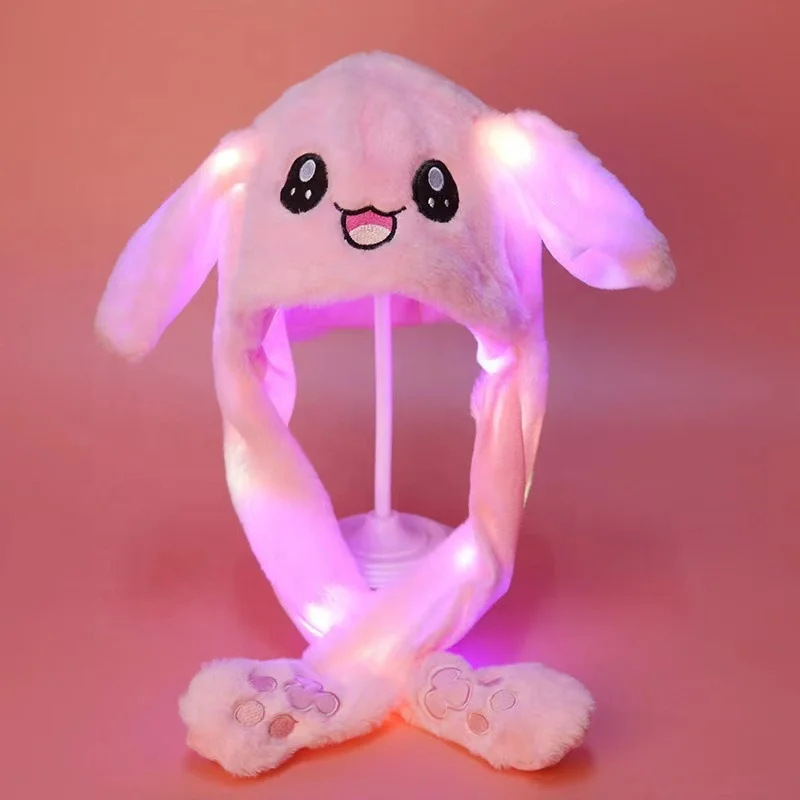 Hat Saling Funny Plush Led Light Glowing Moving Ear Hat Flap Cosplay Hat Long Ears Rabbit Animated Plush Cute Kid Dolls