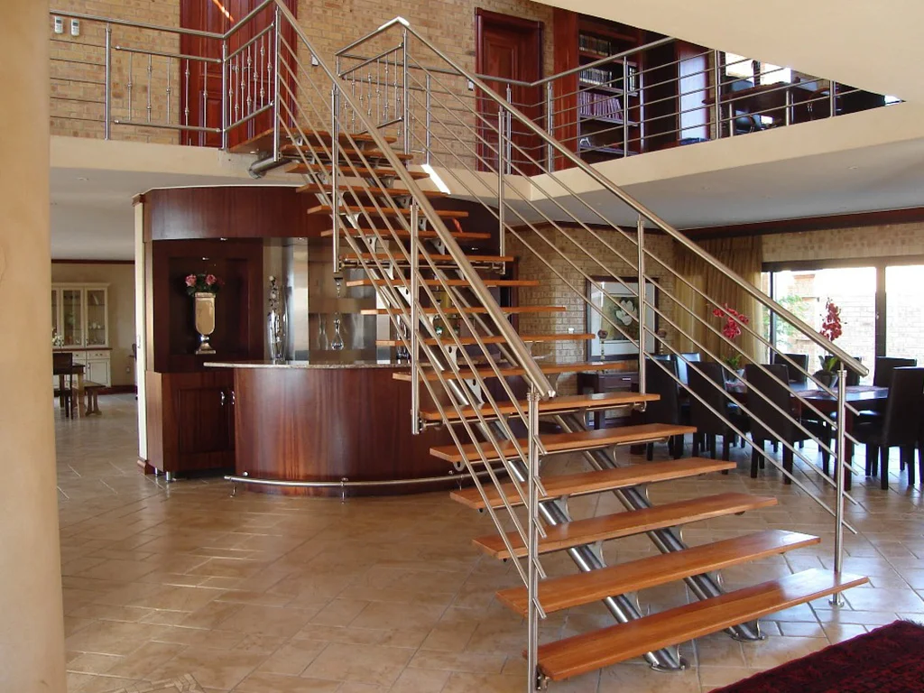 CBMmart Straight Staircase Spiral Indoor Staircase Wood Metal Tread For Villa House Simple Staircase Designs Photo