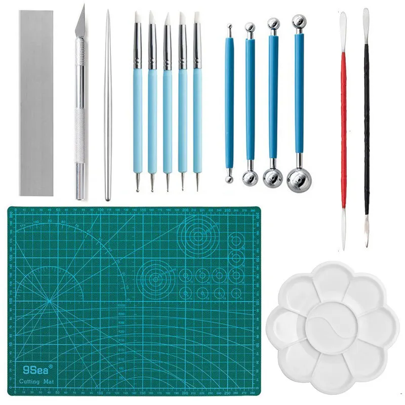 Ceramic Tools 16-piece Set Clay Clay Sculpture Knife, Pad Plate Silicone Dot Drill Pen Pill Needle Cutter