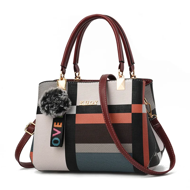 2023 brands pu crossbody shoulder women lady handbags plaid leather office ladies shoulder hand bags