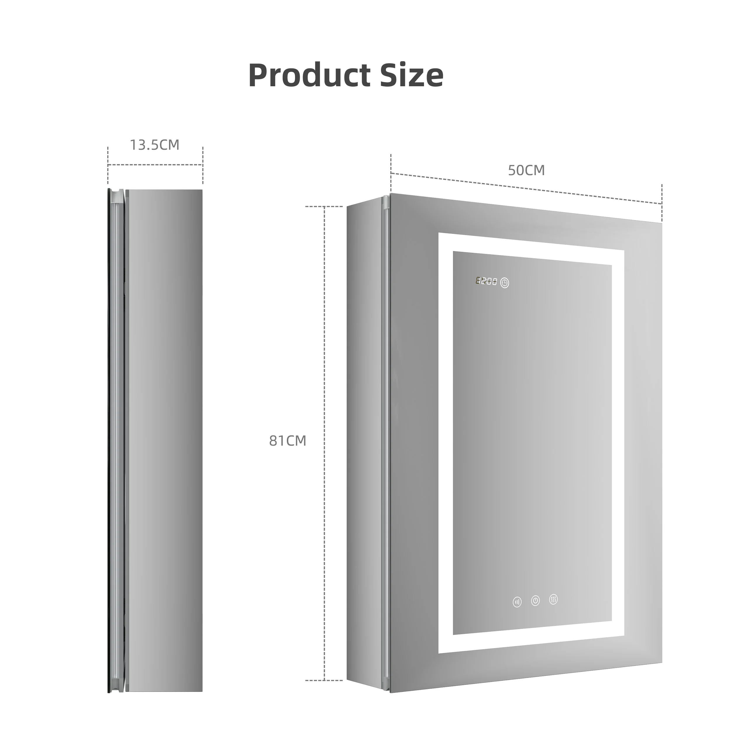 Clock And Temper Display Adjustable Shelves 3-Color Lights Defogger Smart Led  Bathroom Surface Mount Mirror Cabinet