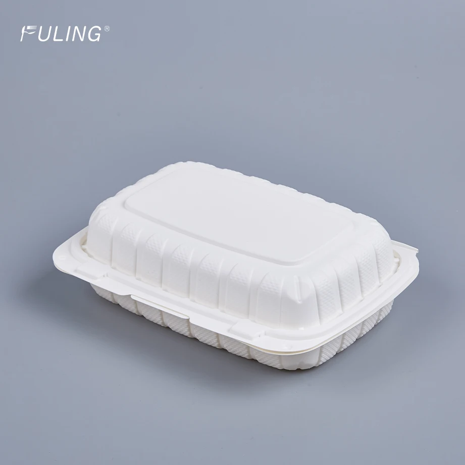 FULING 9x6x3 Inch Food Box White Hinged Container Disposable Clamshell Take Out Container MFPP To Go Box