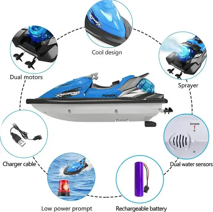 2.4Ghz Remote Control Mist Spraying High Speed Outdoor Mini Jet Ski Rc Racing Motorboat Model Toys For Kid
