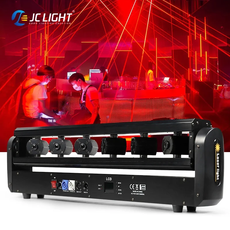 Hot Sell 6 Eyes 500mw Rgb Moving Head Laser Light Bar Night Club 6 Heads Moving Head Laser Beam Dj Lights
