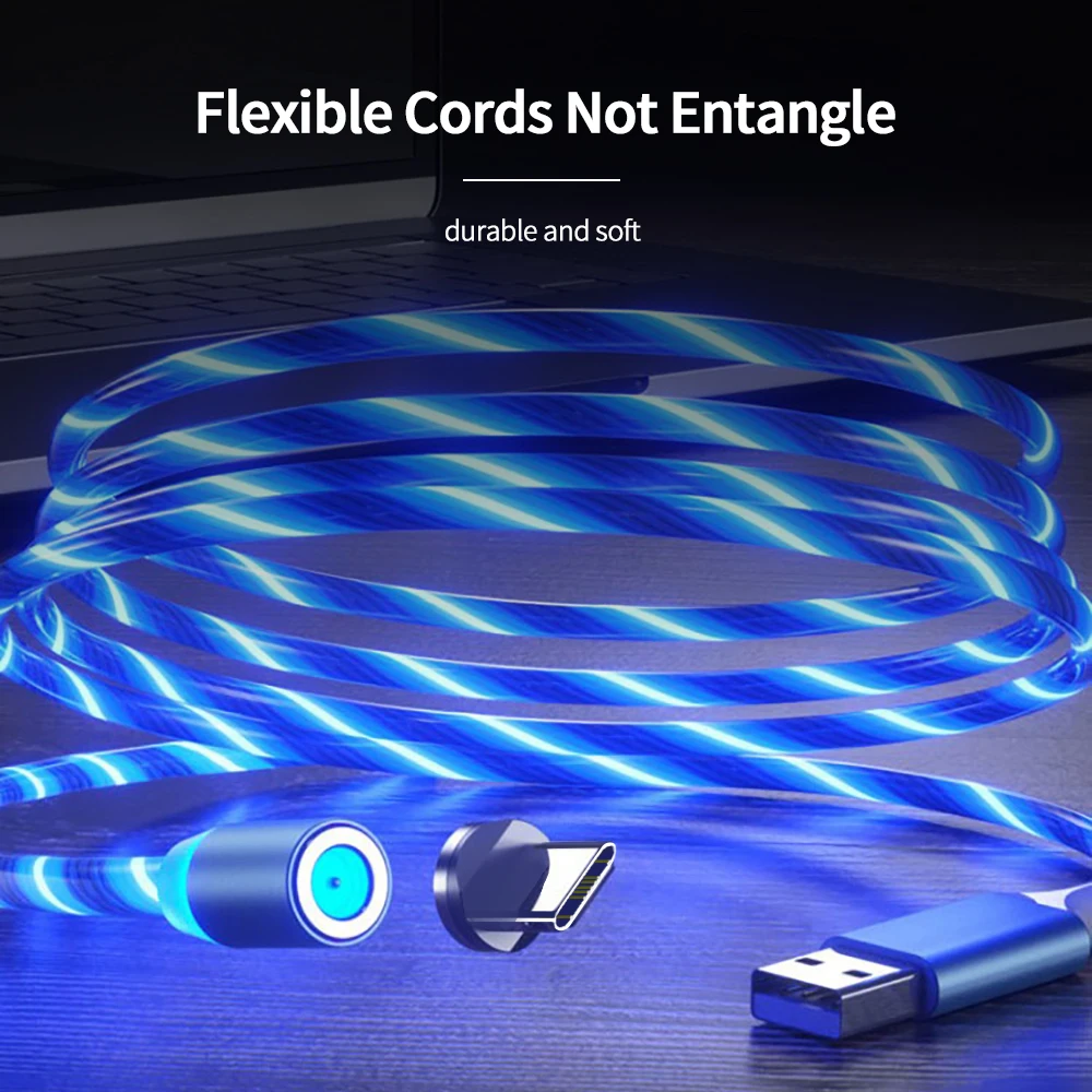 Free Sample Mobile Phone Cable Magnetic Charger Luminous LED Light Up Magnet Cable Charging Glowing USB Cables