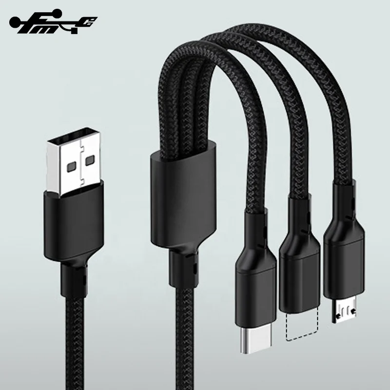 Usb Cable Micro Usb 8pin Type C 3.0 Charger 3A Fast Charging 3 in 1 Mobile Phone Nylon Braided Cable Usb 2.0 Stock Mix Color FMC