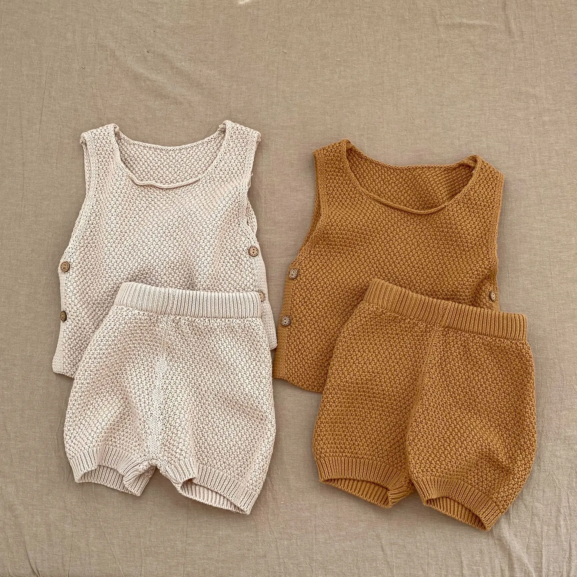 Summer Baby 2-piece Thin Baby Knitted Sweater Top Shorts Baby Clothing Sets
